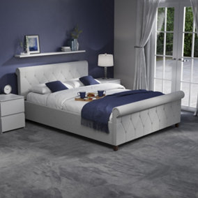 Vida Designs Vittorio King Size Bed, Light Grey Linen