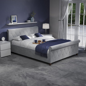 Vida Designs Vittorio King Size Bed, Light Grey Velvet