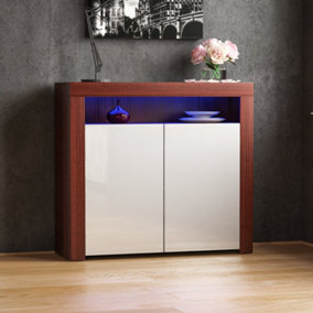Vida Designs Walnut & White Nova 2 Door LED Sideboard Storage Cabinet Cupboard