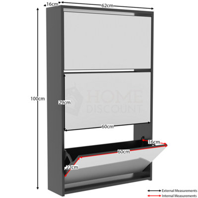 Vida Designs Welham Black 3 Drawer Mirrored Shoe Storage Cabinet
