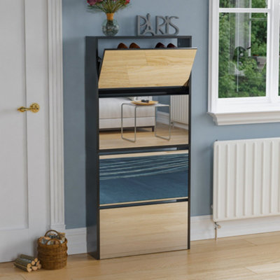 Vida Designs Welham Black Drawer Mirrored Shoe Storage Cabinet