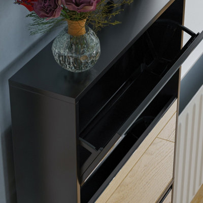 Vida Designs Welham Black 4 Drawer Mirrored Shoe Storage Cabinet