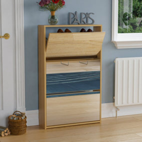 Vida Designs Welham Oak 3 Drawer Mirrored Shoe Storage Cabinet