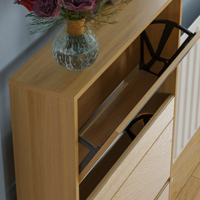 Vida Designs Welham Oak 3 Drawer Mirrored Shoe Storage Cabinet