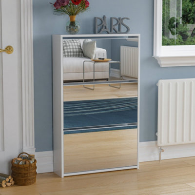 Grey mirrored deals shoe cabinet