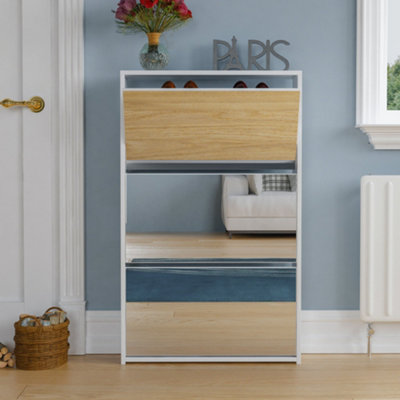 Vida Designs Welham White 3 Drawer Mirrored Shoe Storage Cabinet