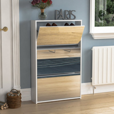 Vida Designs Welham Armoire à Chaussures 3 Tiroirs Avec Miroir - Meuble Blanc En Bois