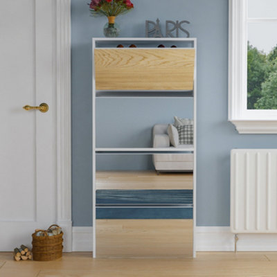 Vida Designs Welham White Drawer Mirrored Shoe Storage Cabinet