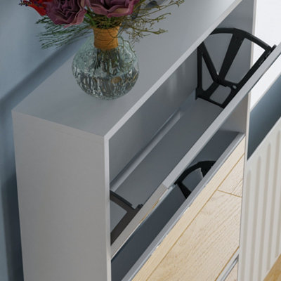 Vida Designs Welham White 4 Drawer Mirrored Shoe Storage Cabinet