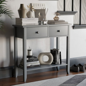 Vida Designs Windsor Grey 2 Drawer Console Table With Undershelf