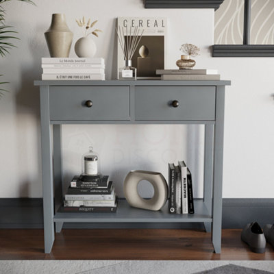 Vida Designs Windsor Grey 2 Drawer Console Table With Undershelf