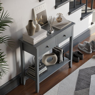 Vida Designs Windsor Grey 2 Drawer Console Table With Undershelf