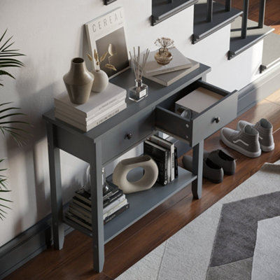 Vida Designs Windsor Grey 2 Drawer Console Table With Undershelf
