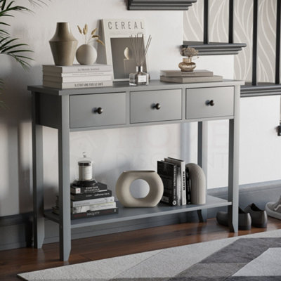 Vida Designs Windsor Grey 3 Drawer Console Table With Undershelf