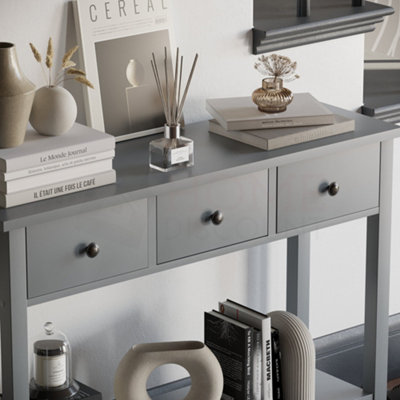 Vida Designs Windsor Grey 3 Drawer Console Table With Undershelf