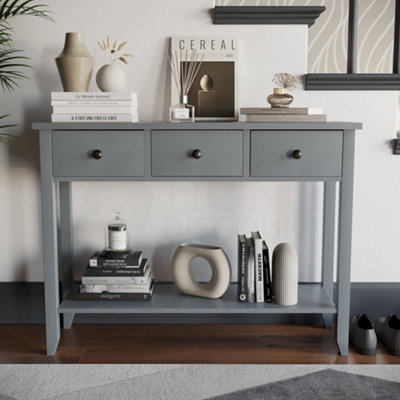Vida Designs Windsor Grey 3 Drawer Console Table With Undershelf