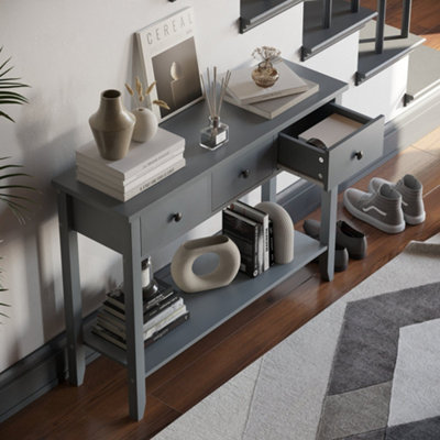 Vida Designs Windsor Grey 3 Drawer Console Table With Undershelf