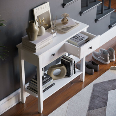 Vida Designs Windsor White 2 Drawer Console Table With Undershelf