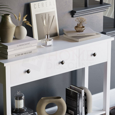 Vida Designs Windsor White 3 Drawer Console Table With Undershelf