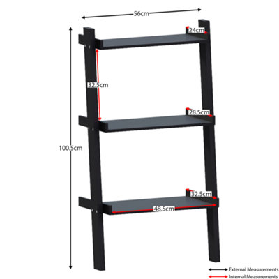 Vida Designs York Black 3 Tier Ladder Bookcase Freestanding Open Shelf (H)1005mm (W)560mm (D)320mm