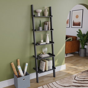 Vida Designs York Black 5 Tier Ladder Bookcase Freestanding Open Shelf (H)1890mm (W)560mm (D)325mm