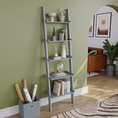 Vida Designs York Grey 5 Tier Ladder Bookcase Freestanding Open Shelf (H)1890mm (W)560mm (D)325mm