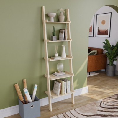 Vida Designs York Pine 5 Tier Ladder Bookcase Freestanding Open Shelf (H)1890mm (W)560mm (D)325mm