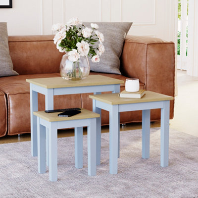 Vida Designs Yorkshire Nest of 3 Tables, Oak & Grey