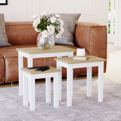 Vida Designs Yorkshire Nest of 3 Tables, Oak & White