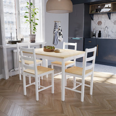 White and pine store table and chairs