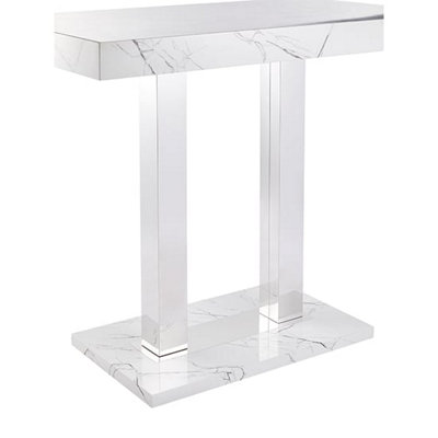 Vida Marble Effect High Gloss Bar Table Rectangular In White