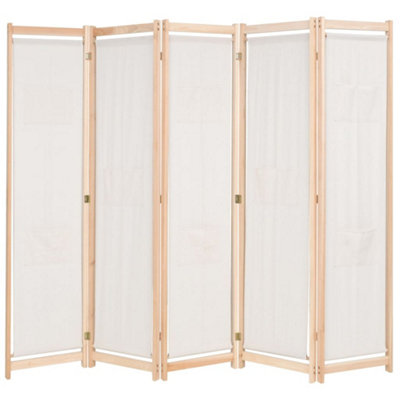 Vidaxl 5-panel Room Divider Cream 200x170x4 Cm Fabric Room Dividers