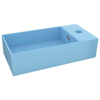 Vidaxl Bathroom Sink With Overflow Ceramic Light Blue