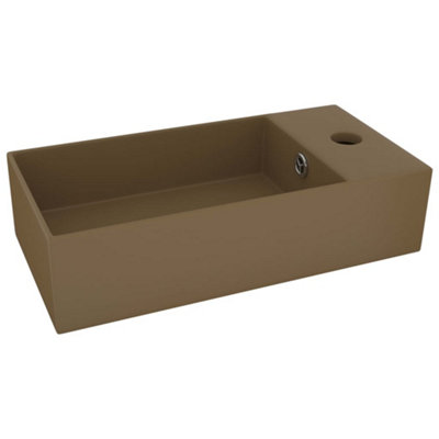 Vidaxl Bathroom Sink With Overflow Ceramic Matt Cream