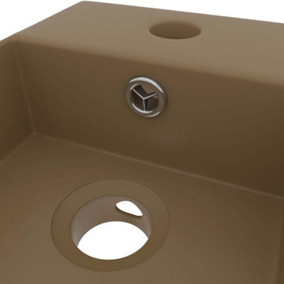 Vidaxl Bathroom Sink With Overflow Ceramic Matt Cream