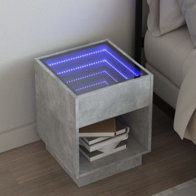 vidaXL Bedside Table with Infinity LED Concrete Grey 40x40x50 cm