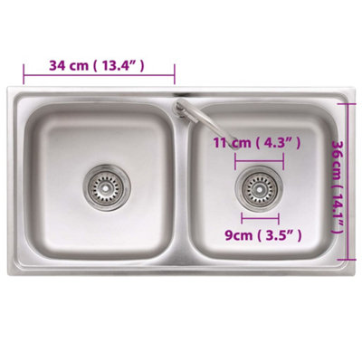 vidaXL Camping Sink Double Basins with Tap Stainless Steel