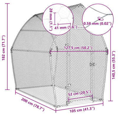Vidaxl Chicken Cage Silver 200x105x182 Cm Galvanised Steel