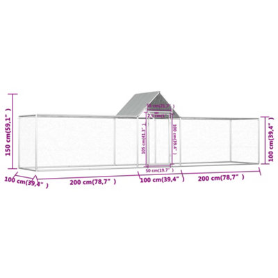 Vidaxl Chicken Coop 5x1x1.5 M Galvanised Steel