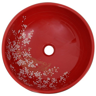 Vidaxl Countertop Basin Black And Red Round 41x14 Cm Ceramic