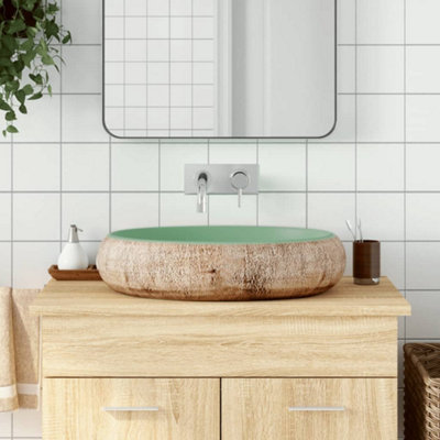Vidaxl Countertop Basin Green And Brown Oval 59x40x15 Cm Ceramic