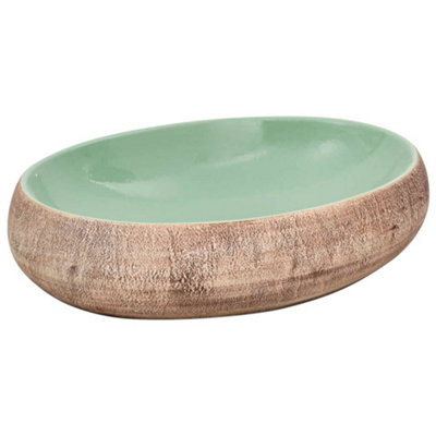 Vidaxl Countertop Basin Green And Brown Oval 59x40x15 Cm Ceramic