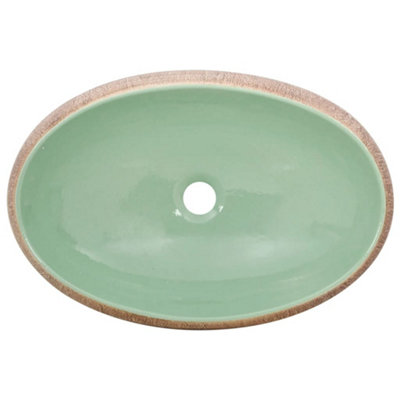 Vidaxl Countertop Basin Green And Brown Oval 59x40x15 Cm Ceramic