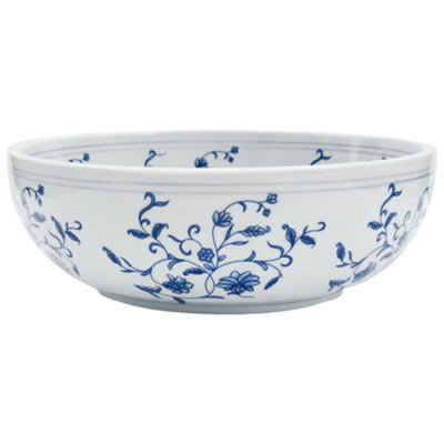 Vidaxl Countertop Basin White And Blue Round 41x14 Cm Ceramic