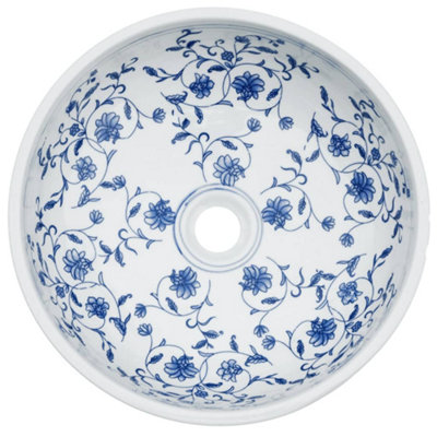 Vidaxl Countertop Basin White And Blue Round 41x14 Cm Ceramic