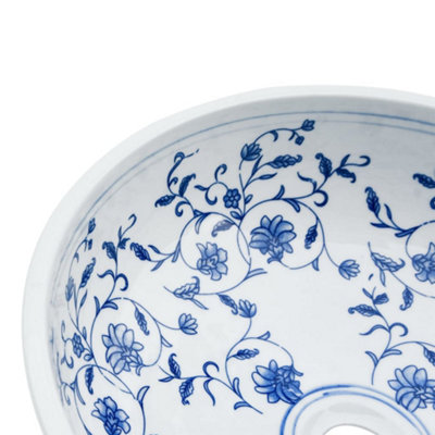 Vidaxl Countertop Basin White And Blue Round 41x14 Cm Ceramic