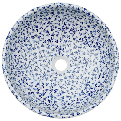 Vidaxl Countertop Basin White And Blue Round 41x14 Cm Ceramic