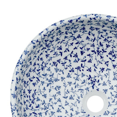 Vidaxl Countertop Basin White And Blue Round 41x14 Cm Ceramic