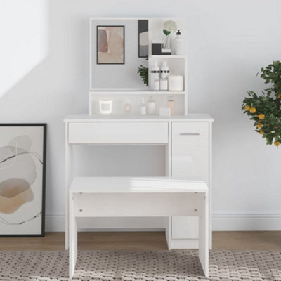vidaXL Dressing Table with Mirror High Gloss White 86.5x35x136 cm