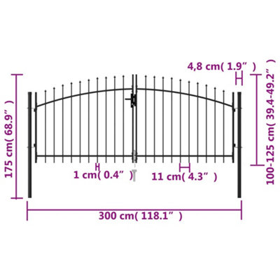 Vidaxl Fence Gate Double Door With Spike Top Steel 3x1.25 M Black Fence Gates~8719883769462 04c Mp - View #3